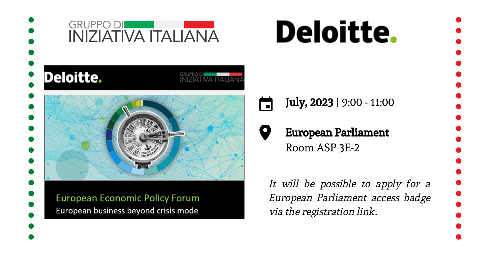 Deloitte – GII | European Economic Policy Forum – IV Edition – 6 July 2023 (09:00-11:00)