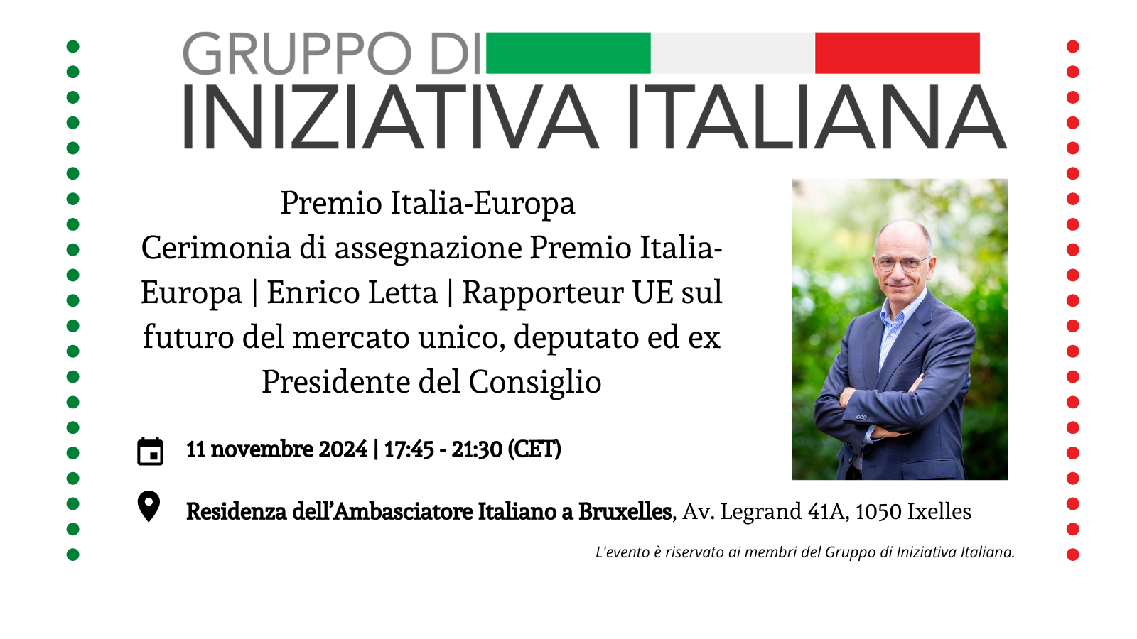 Premio Italia-Europa | Rapporteur UE sul futuro del mercato unico, deputato ed ex Presidente del Consiglio, Enrico Letta