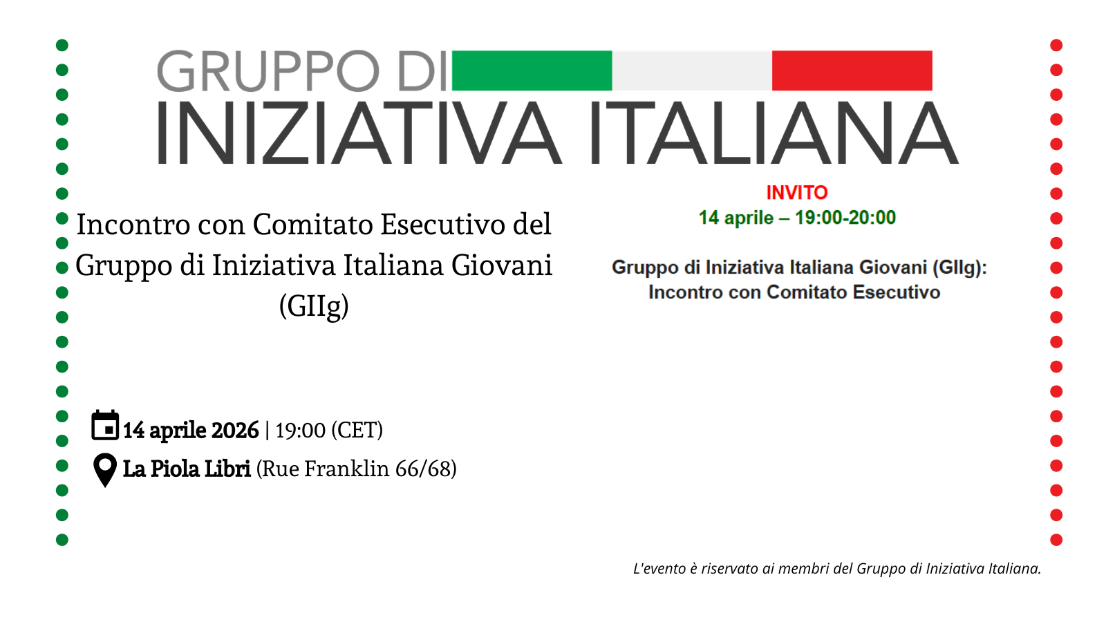 Incontro Comitato Giovani del Gruppo di Iniziativa Italiana (GIIg) – 14 aprile 2026, ore 19:00